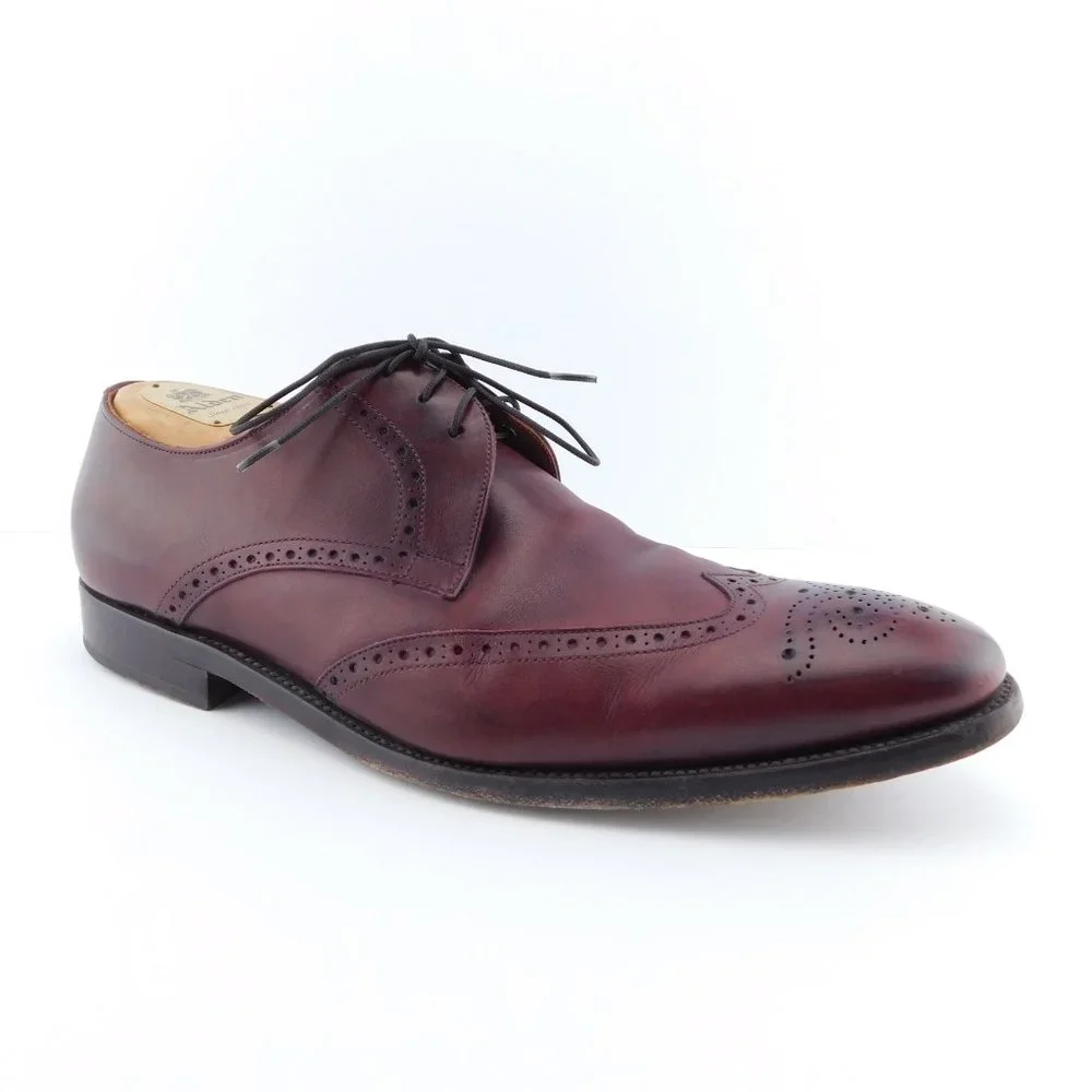 ED MEIER Burgundy Leather Medallion Wingtip Oxfords Shoes 10.5UK